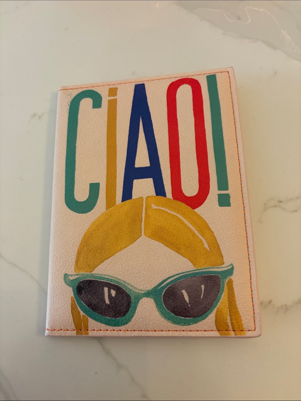 Anthropologie Pink Passport Cover with Multicolor 'CIAO' Graphic